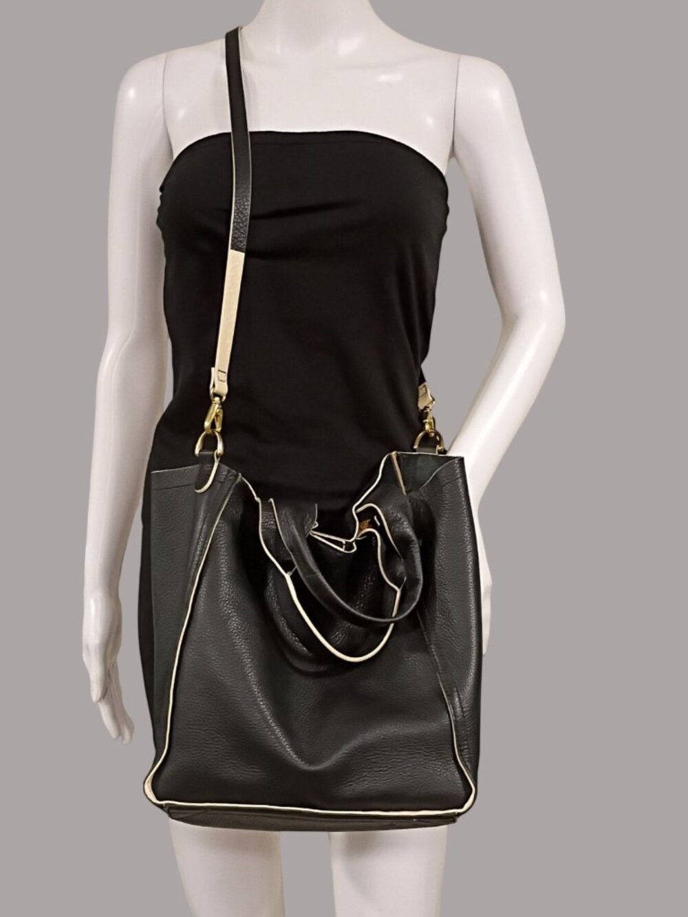 Gap Black Cow Leather Tote Bag With Detachable Crossbody Strap - Picture 1 of 14